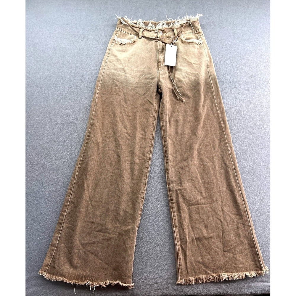 Muséra Jeans Womens 30 Brown Wide Leg High Rise Frayed Hem Hombre New Pants